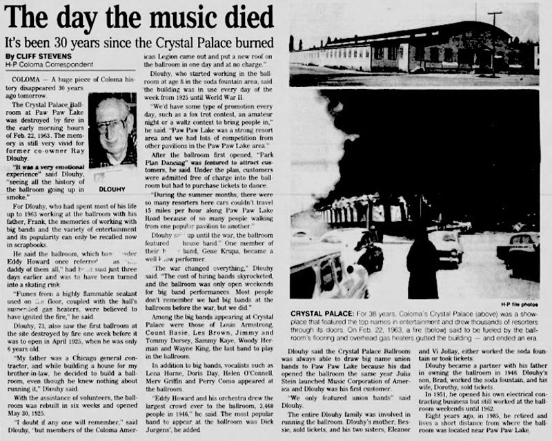 Crystal Palace Ballroom at Paw Paw Lake - Feb 23 1993 Article (newer photo)